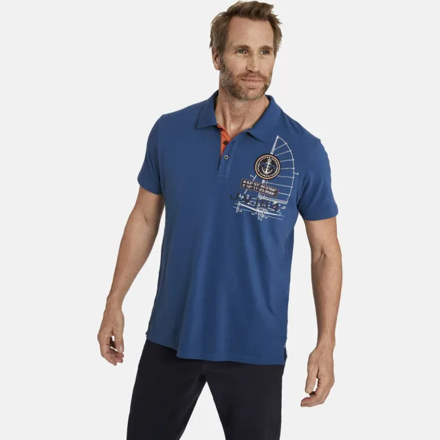 Jan Vanderstorm regular fit polo NICCO Plus Size met printopdruk blauw
