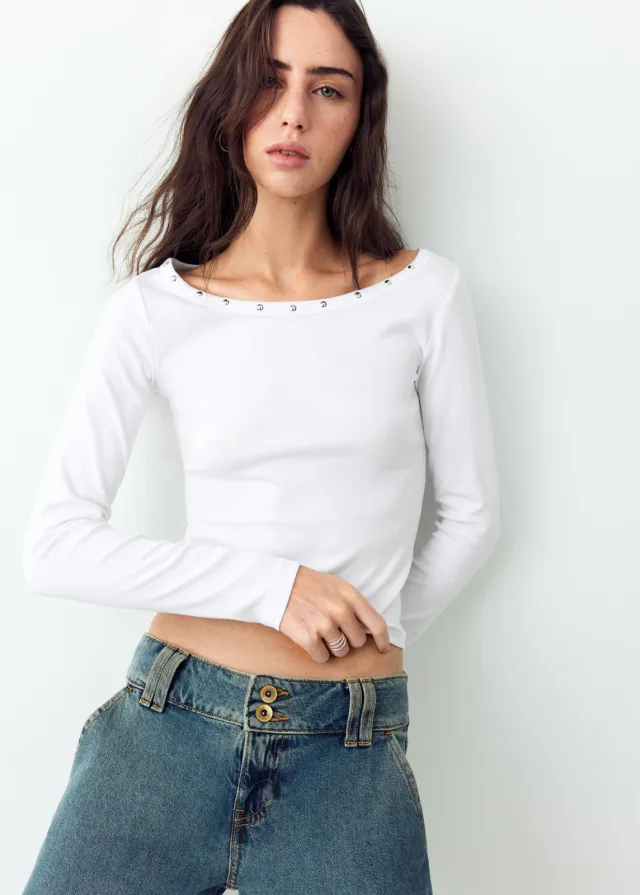 Mango Teen longsleeve met studs wit, foto 3