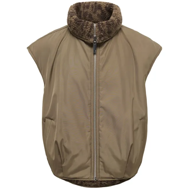 Only teddy bodywarmer met panterprint khaki Bruin