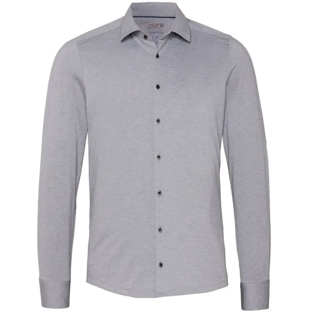 Pure Overhemd Lange Mouw Pure Shirt Melange Grey grijs