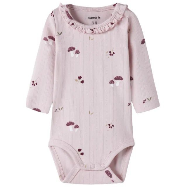 NAME IT BABY katoenen romper met ruches en print - roze