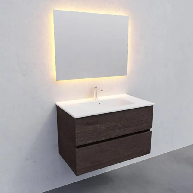 Boss & Wessing Badkamermeubel AQS Helsinki 80x46 cm Keramiek Wood Dark Brown 2 Laden Boss & Wessing Houtlook