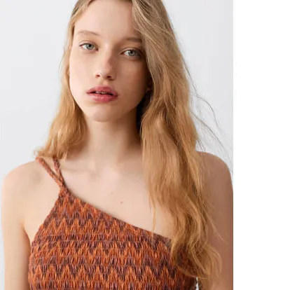 Mango cropped top met smockwerk en print donkeroranje donker oranje/bruin, foto 7