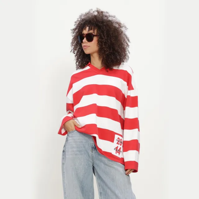 Alix The Label Dames Truien & Vesten Ladies Knitted Block Stripe Polo Sweater - Rood
