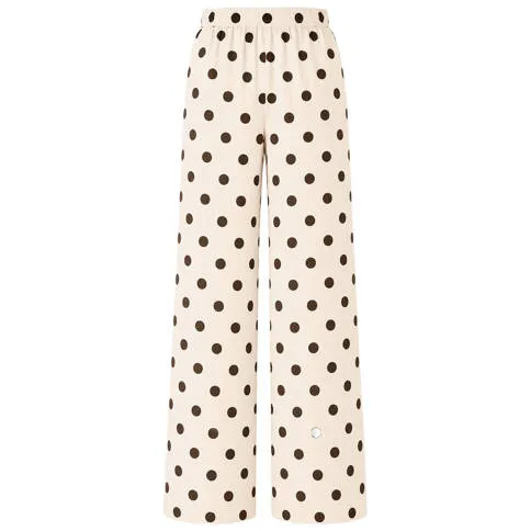 Only wide leg casual broek met stippen ecru Ecru/donkerbruin