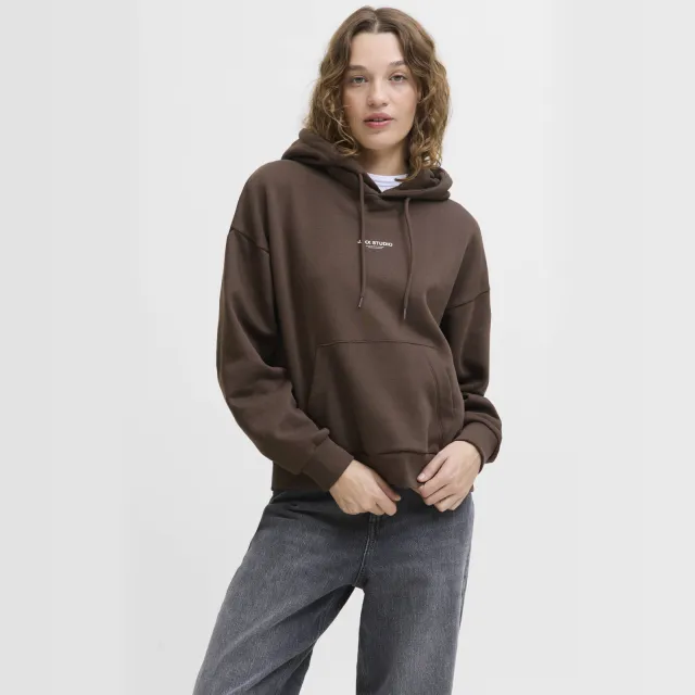 JJXX rechtvallende hoodie - donkerbruin