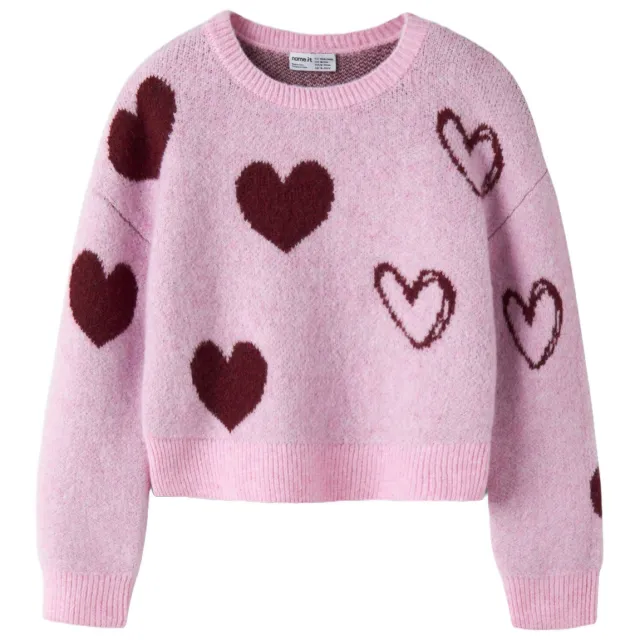 NAME IT KIDS gebreide trui met hartjes - roze