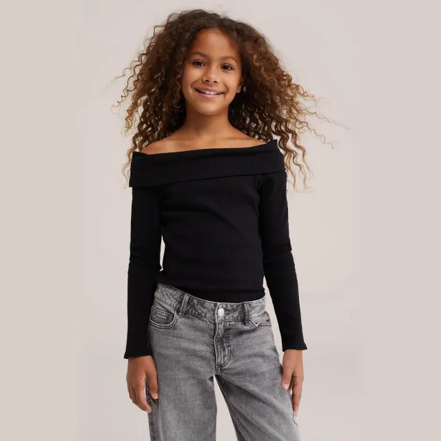 WE Fashion off shoulder gebreide top zwart
