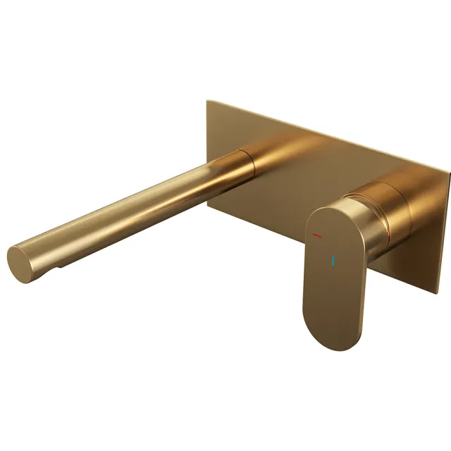 Brauer Inbouw Wastafelmengkraan Brauer Gold Edition Coldstart Rechte Uitloop Platte Hendel Rechts Geborsteld Goud PVD Met Afdekplaat
