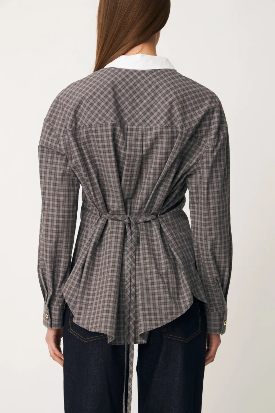Modström getailleerde geruite blouse grijs, foto 7