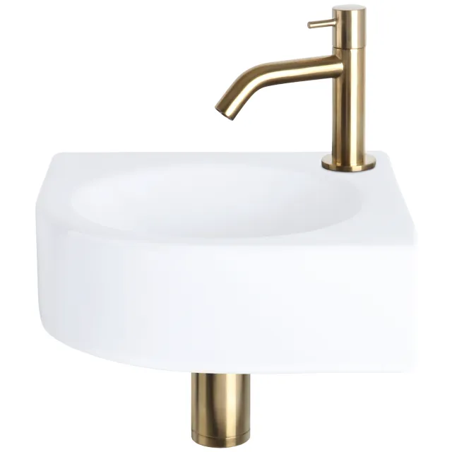 Differnz Fonteinset Differnz Cleo 30x30x10 cm Keramiek Wit Met Kraan Gebogen Mat Goud