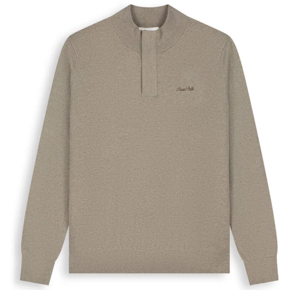 Pure Path katoenen regular fit gebreide gemêleerde trui - taupe, foto 2