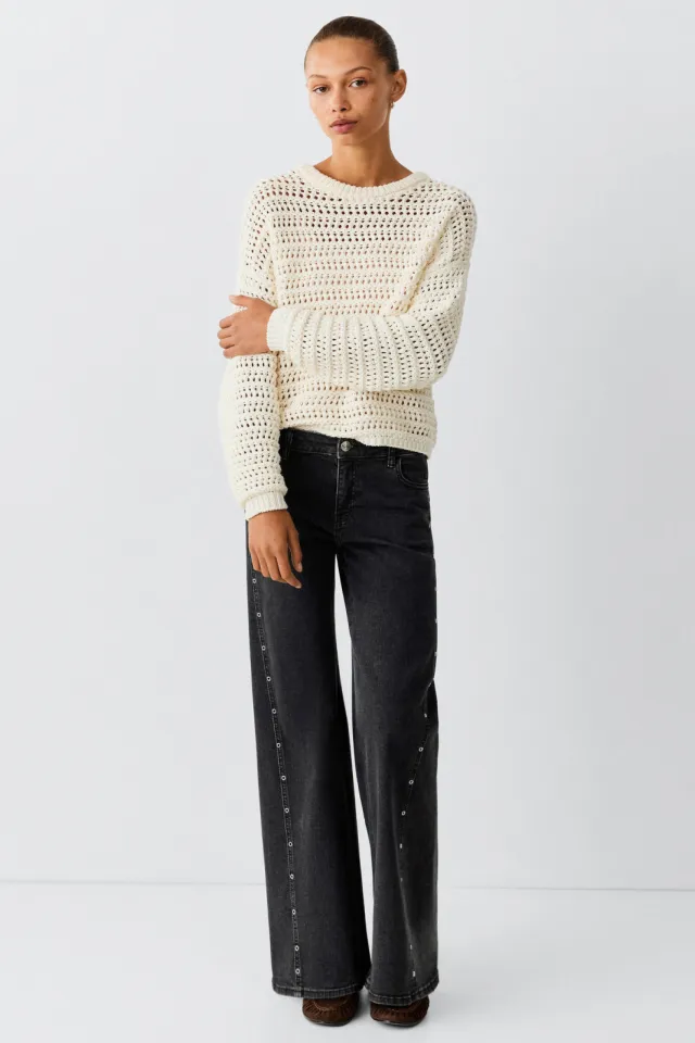 Mango TEEN wide leg jeans met studs - donkergrijs