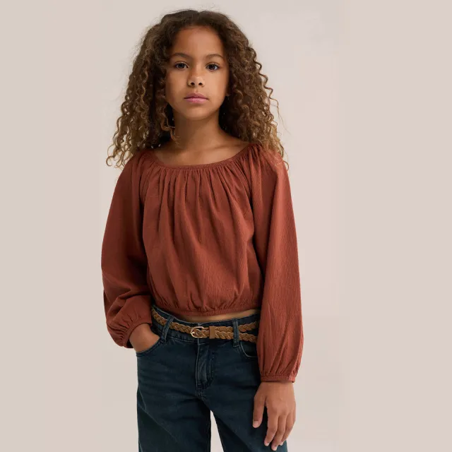 WE Fashion off shoulder cropped top brique
