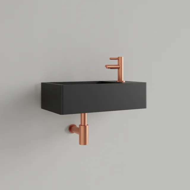 Gliss Design Fontein Gliss Design Freya Solid Marble 40x22x10 cm Met Kraangat Rechts Mat Zwart
