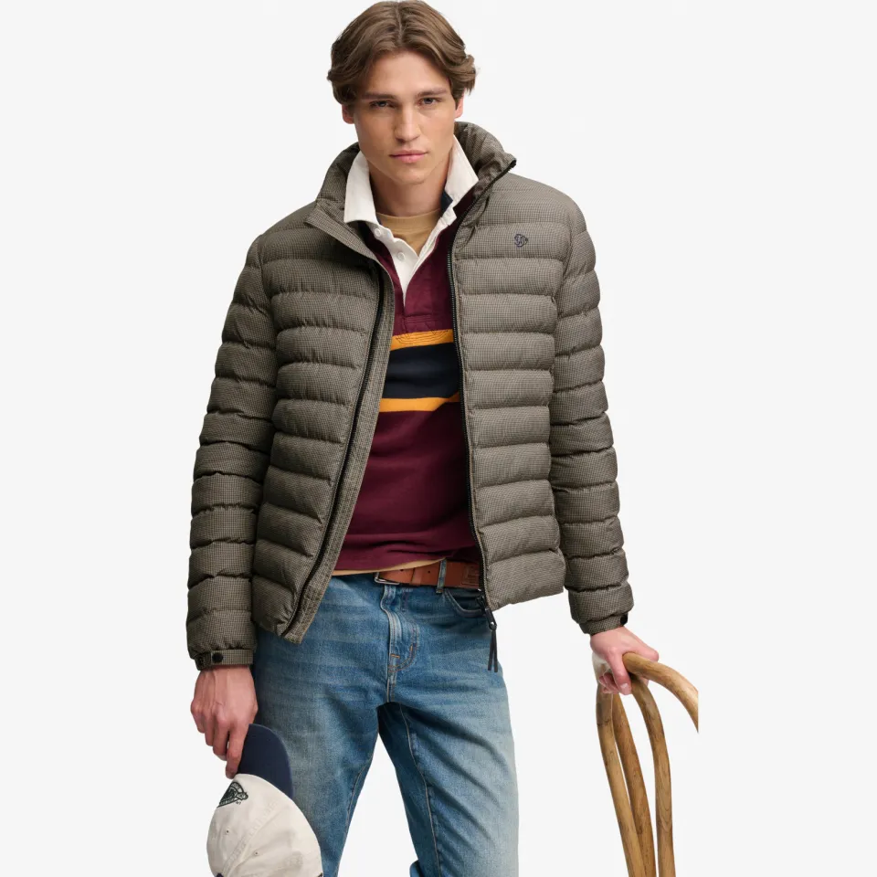 Superdry Fuji Estate gewatteerde winterjas olijfgroen Brown Heritage Check