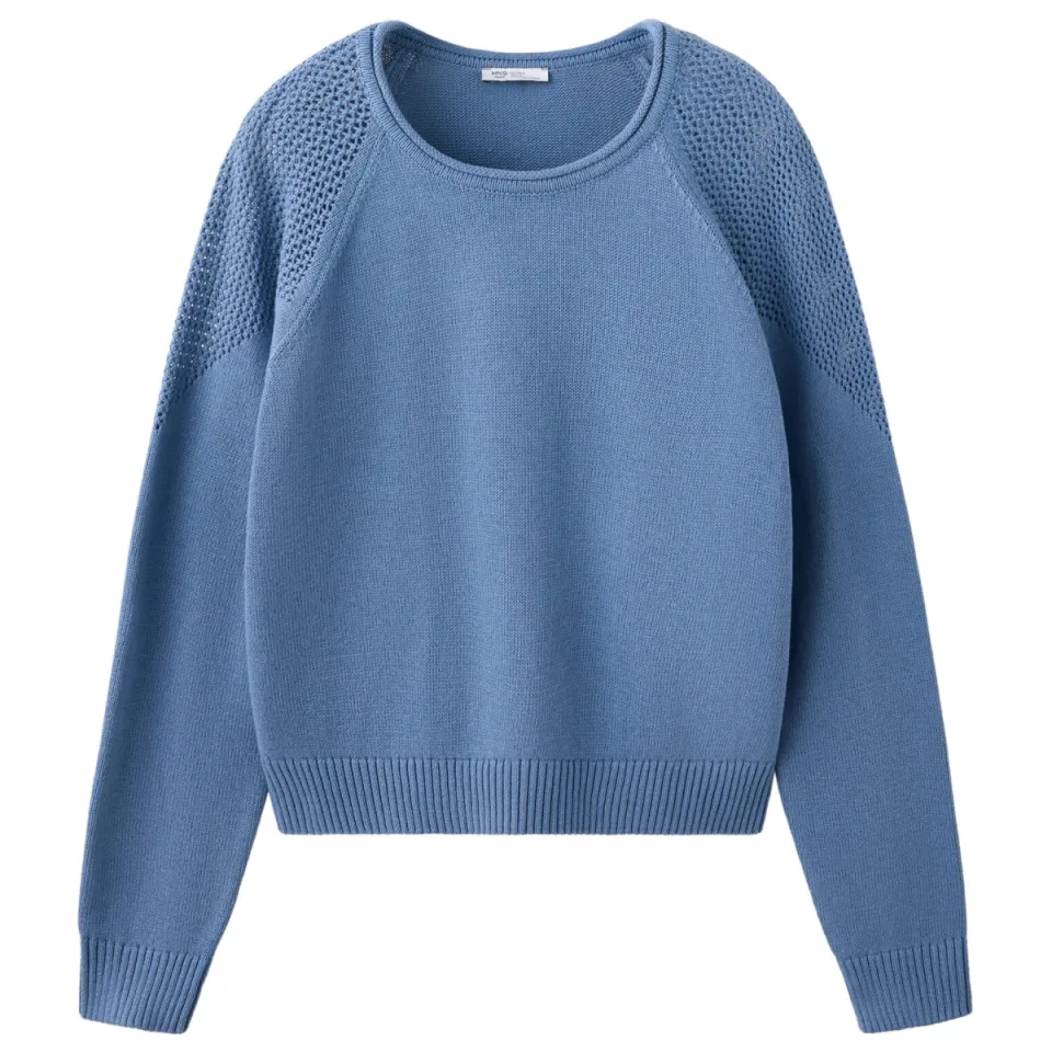 Mango TEEN katoenen gebreide trui - blauw, foto 2