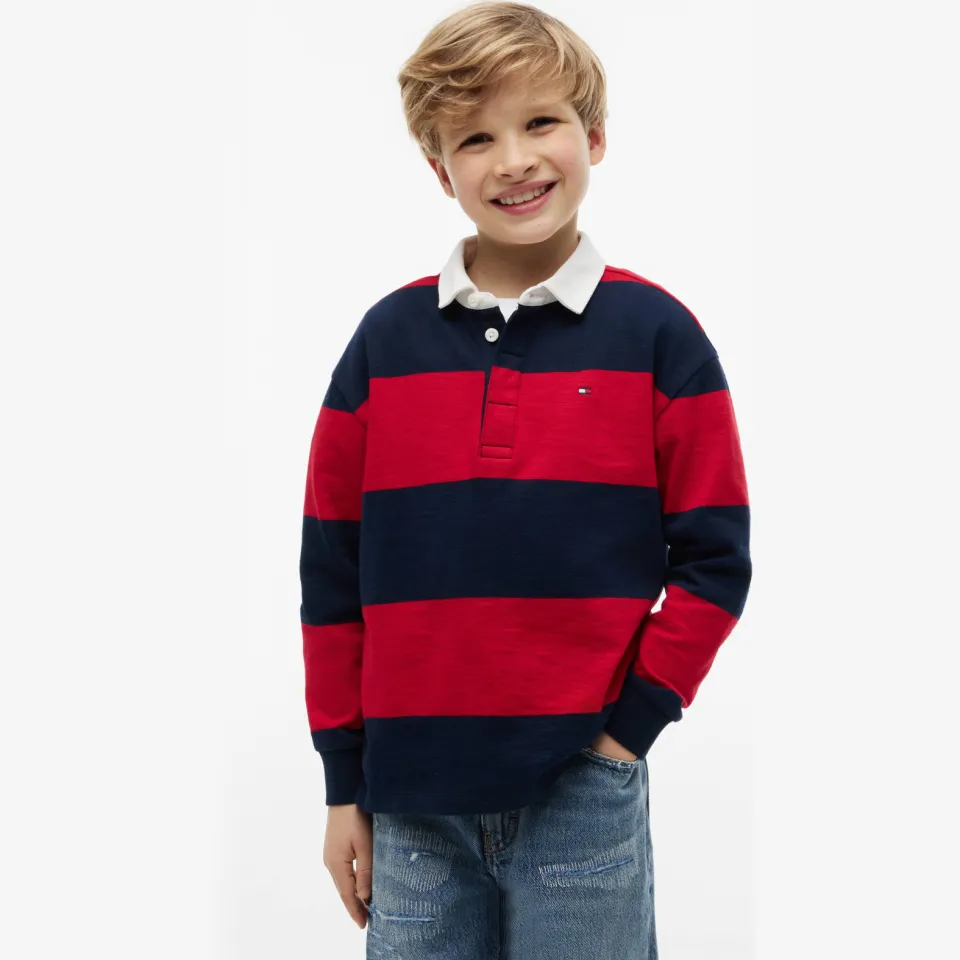 Tommy Hilfiger gestreepte polo - rood Rood/donkerblauw