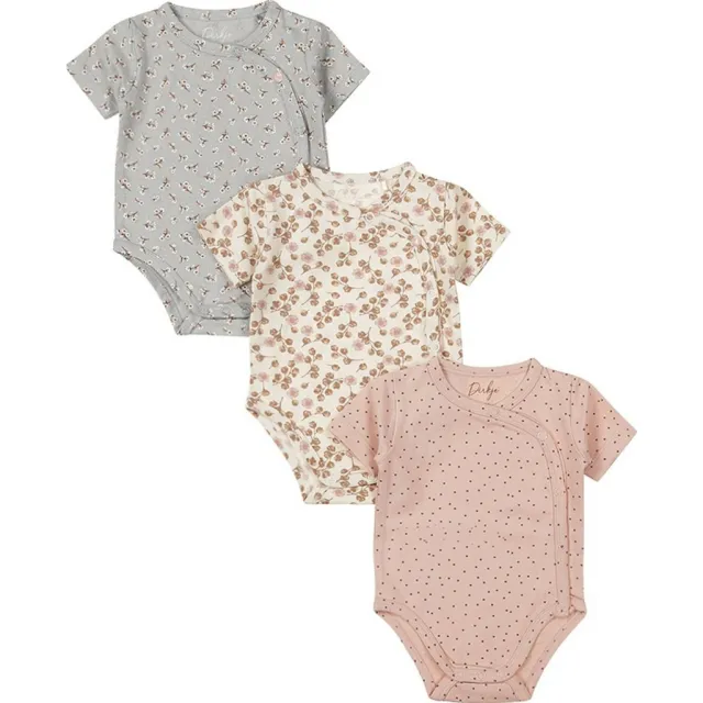 Dirkje rompers met print (set van 3) Roze/grijs/beige
