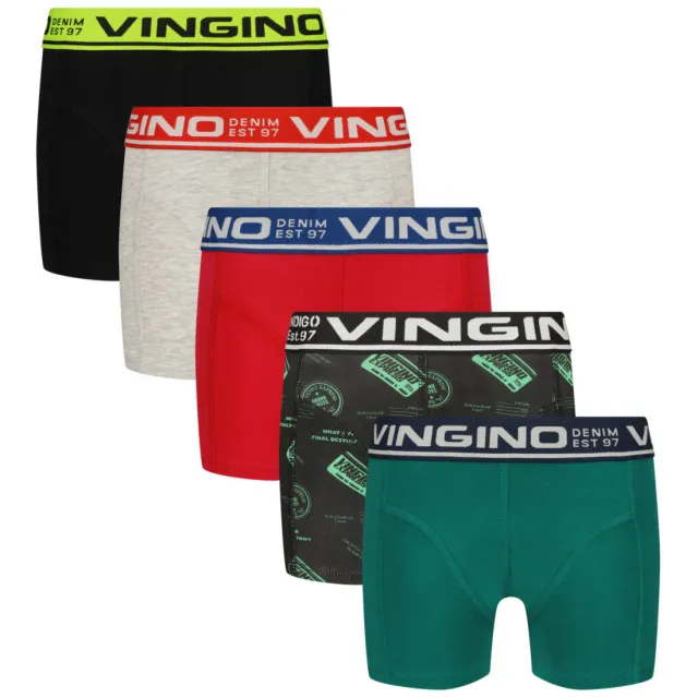 Vingino boxershorts set van 5 meerkleurig Zwart / rood / groen