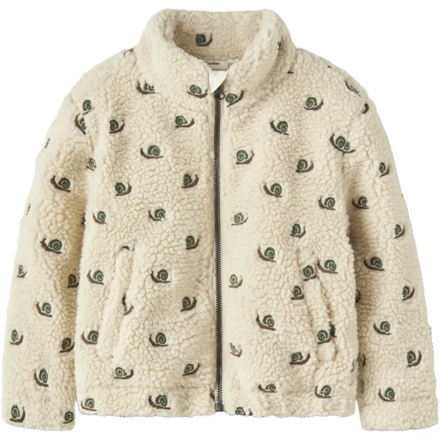 Lil' Atelier teddy jas met borduursels en print ecru, foto 2