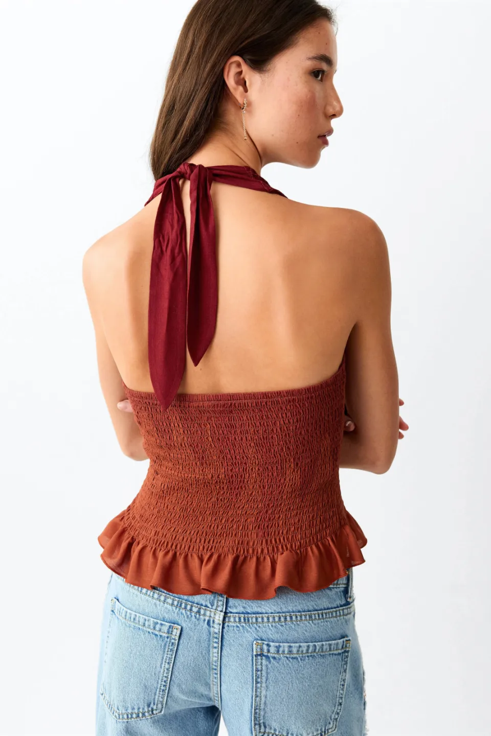 Mango TEEN haltertop met smockwerk roodbruin, foto 5