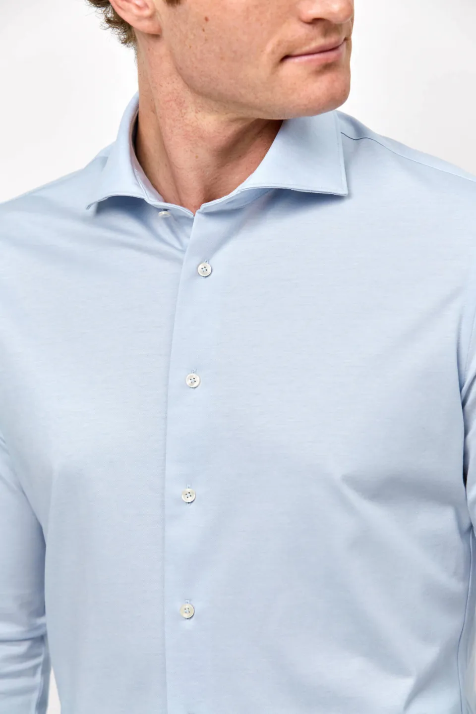 Profuomo slim fit gebreid overhemd blauw, foto 5