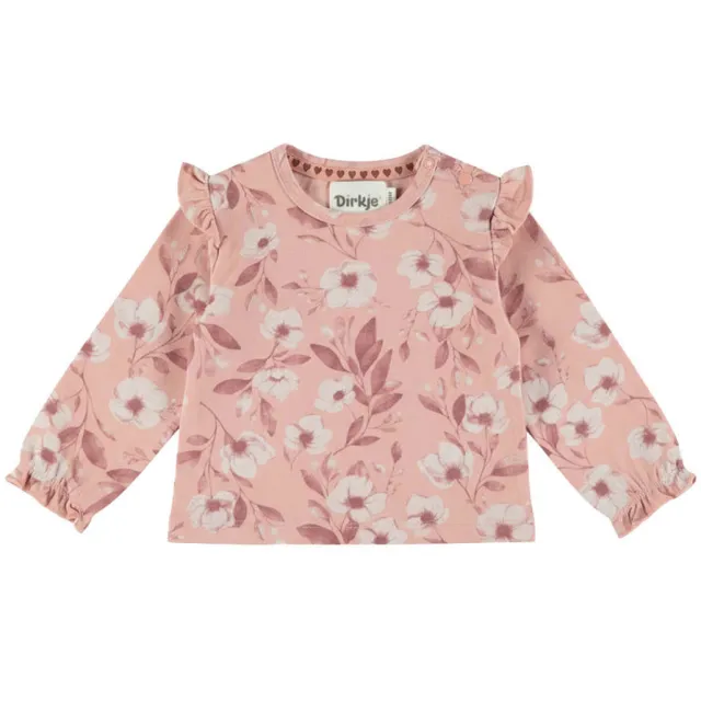 Dirkje rechtvallende gebloemde longsleeve roze