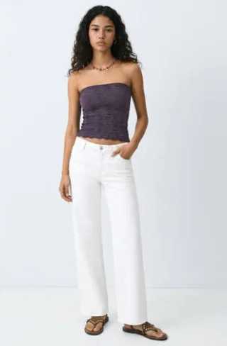 Mango strapless top met glitters aubergine, foto 3