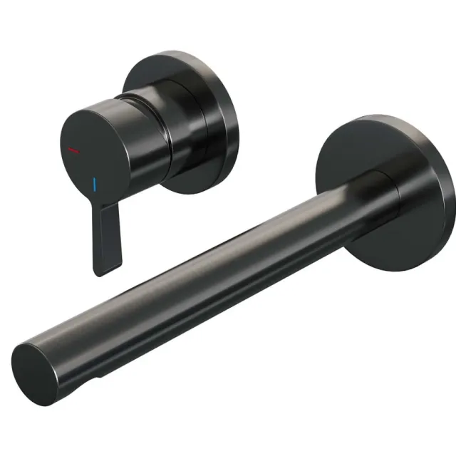 Inbouw Wastafelmengkraan Brauer Gunmetal Edition Coldstart Rechte Uitloop Halfronde Hendel Links Geborsteld Gunmetal PVD Met Rozetten