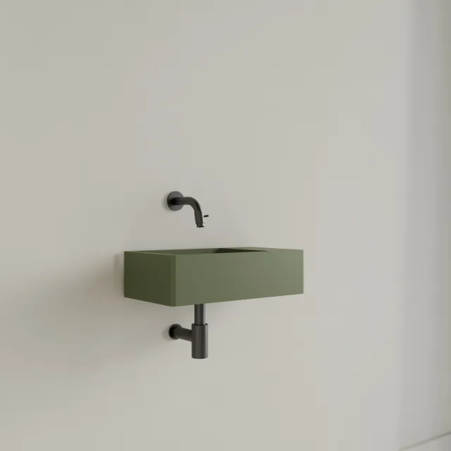 Gliss Design Fontein Gliss Design Freya Solid Marble 40x22x10 cm Zonder Kraangat Rechts Mat Olijf Groen