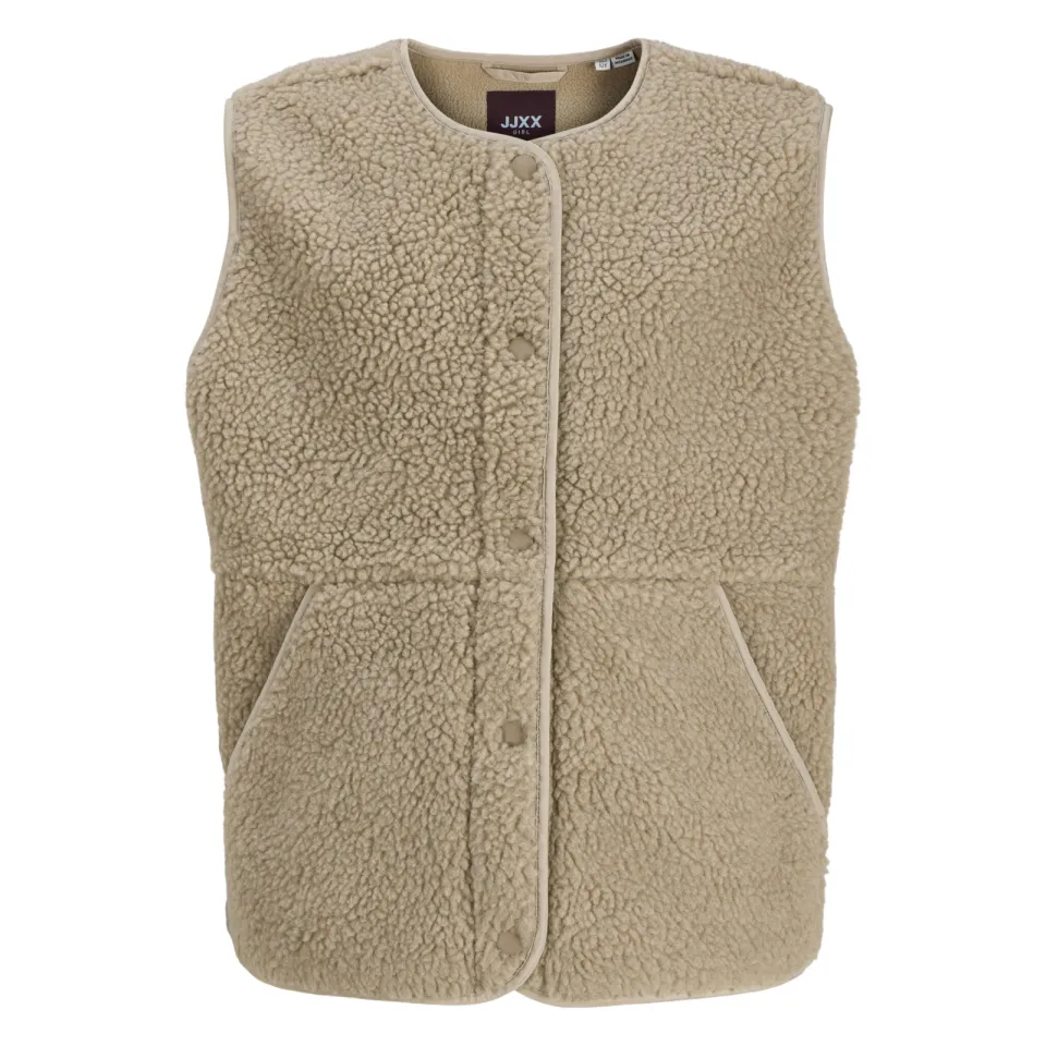 JJXX GIRL teddy rechtvallend gilet - lichtbruin, foto 2