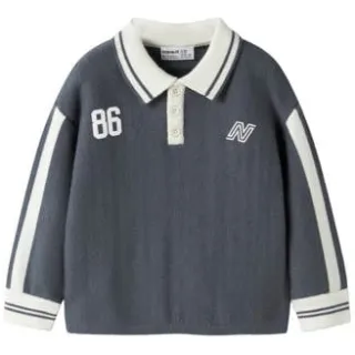 NAME IT MINI gebreide gestreepte trui - grijsblauw Jongens Viscose Polokraag