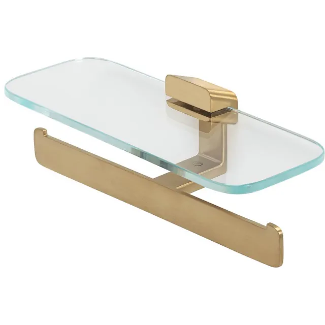 Geesa Shift dubbele toiletrolhouder met planchet goud geborsteld