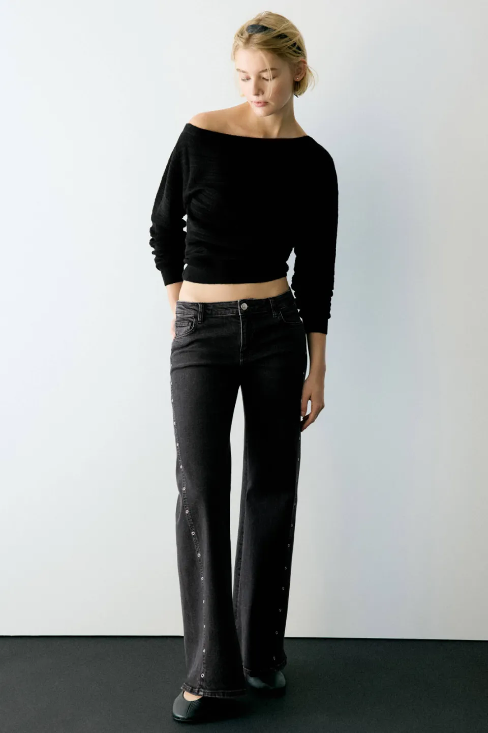 Mango TEEN wide leg jeans met studs - donkergrijs, foto 8