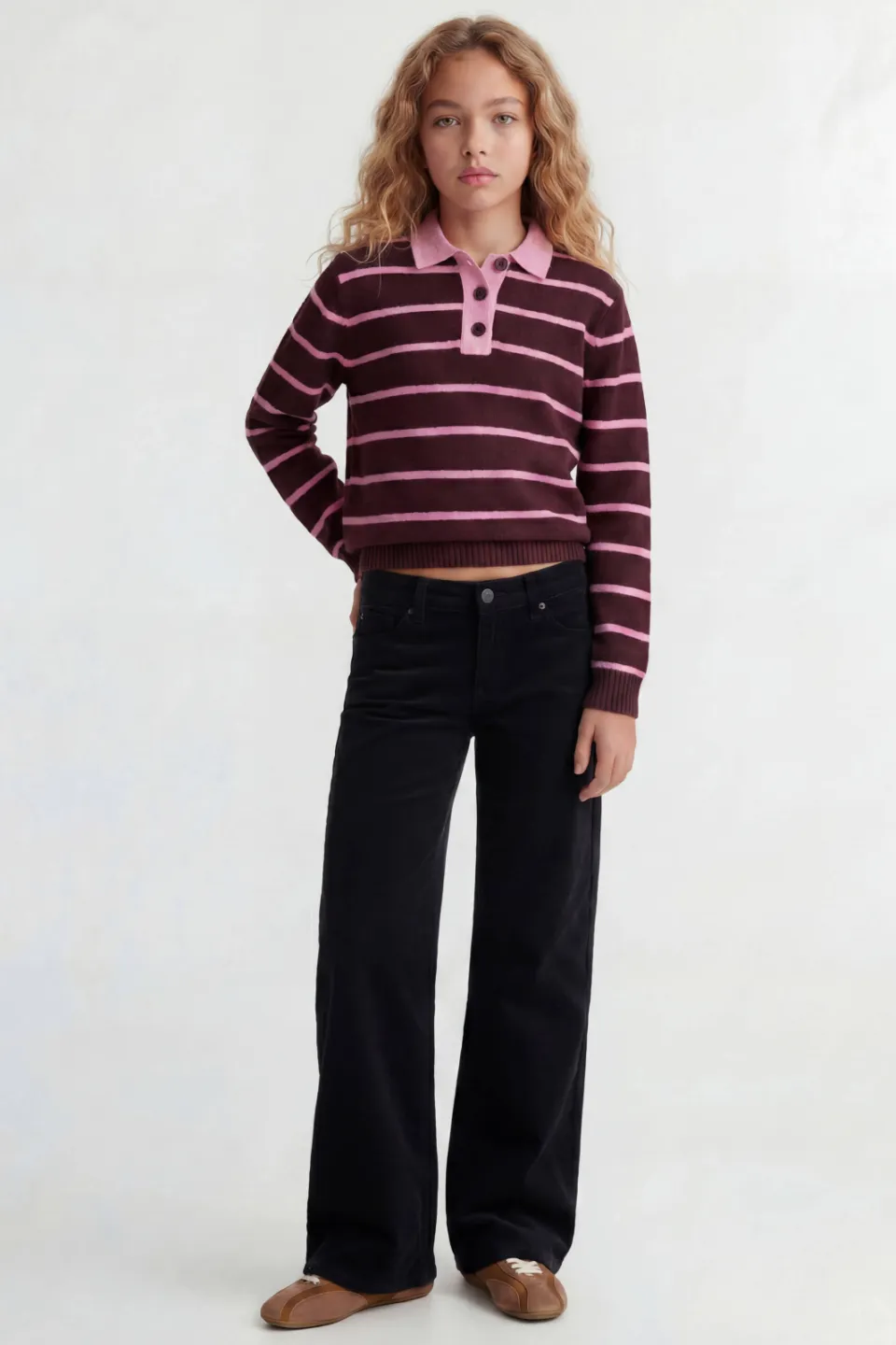 JJXX GIRL JXZOE GELLY wide leg corduroy broek zwart