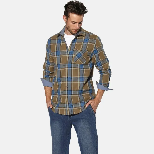 Babista flanel geruite overhemd +FIT Collectie Plus Size - koningsblauw blauw/bruin