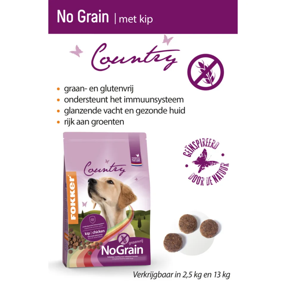 Fokker Country NoGrain kip hondenvoer 13 kg, foto 2