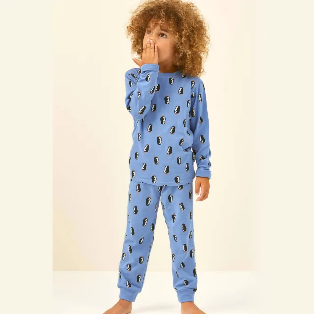 Little Label pyjama met pinguïn print ronde hals blauw, foto 3