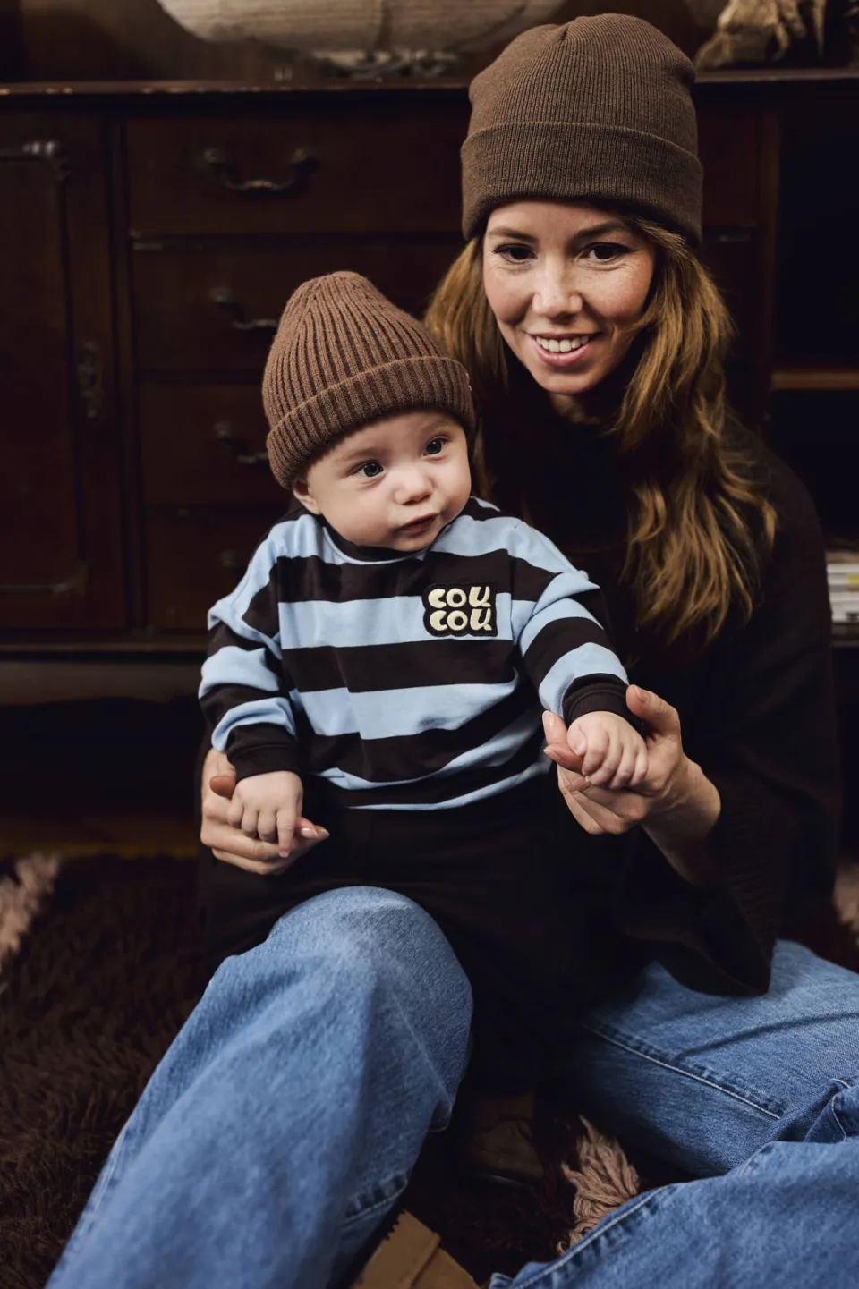 Z8 newborn gestreepte sweater - donkerbruin/lichtblauw, foto 8