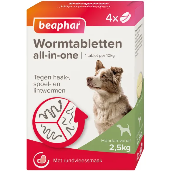 Beaphar Wormmiddel all-in-one (2,5 - 40 kg) hond 8 tabletten