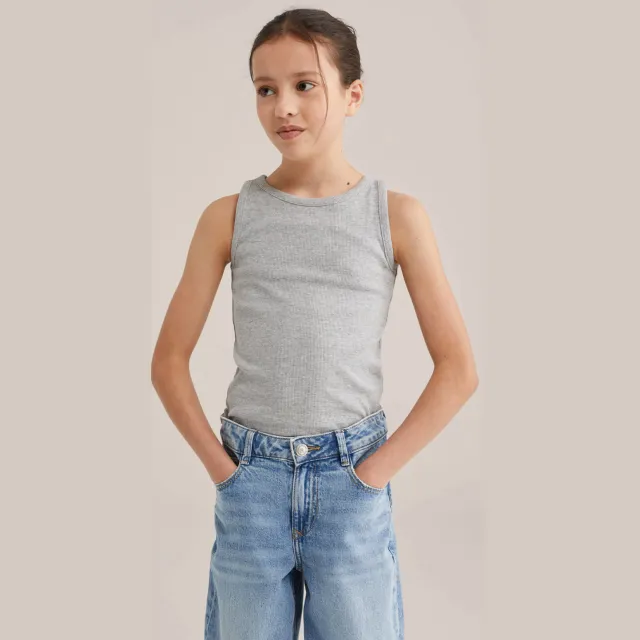 WE Fashion ribgebreide mouwloze top grijs melange, foto 3