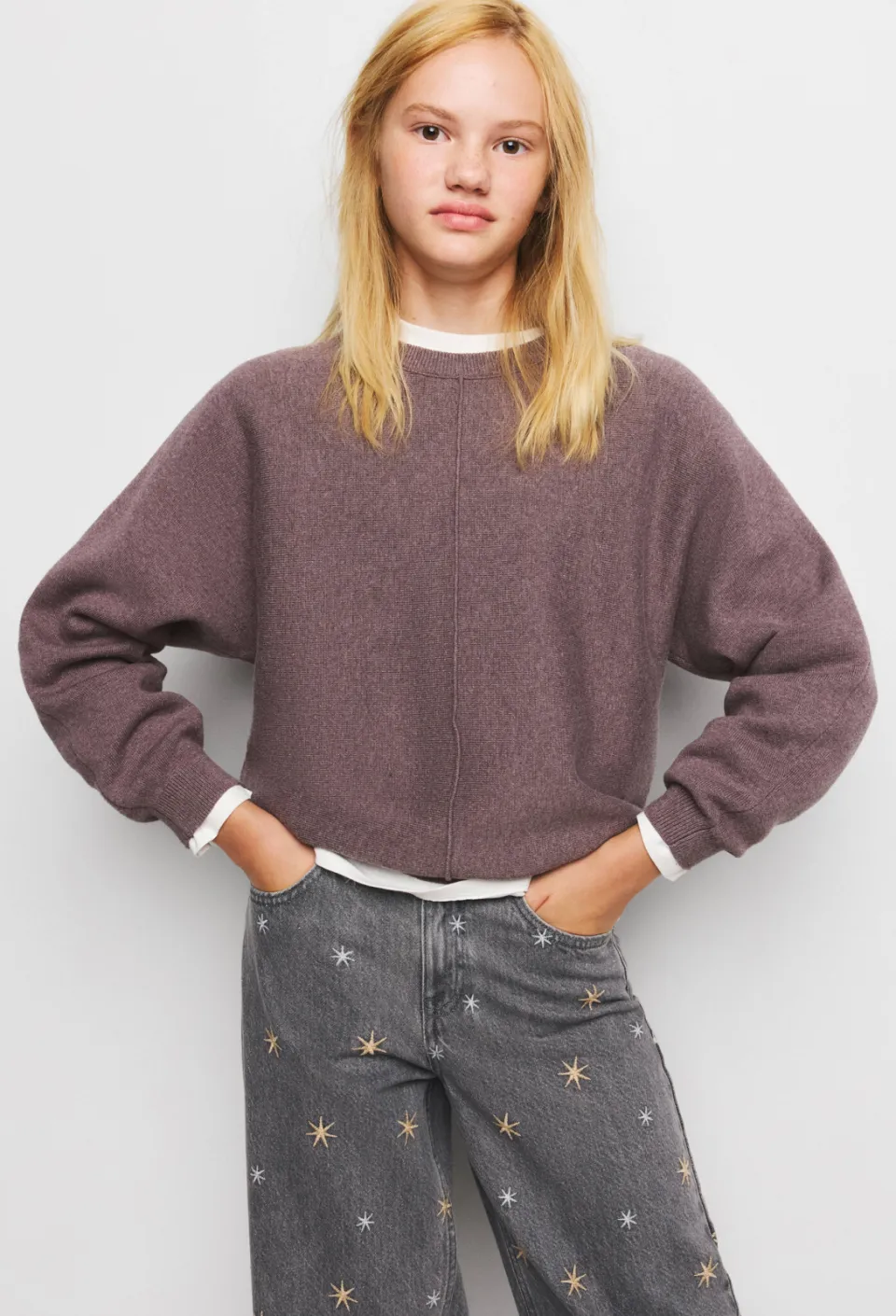 Mango Kids wide leg jeans met sterren - grijs, foto 4
