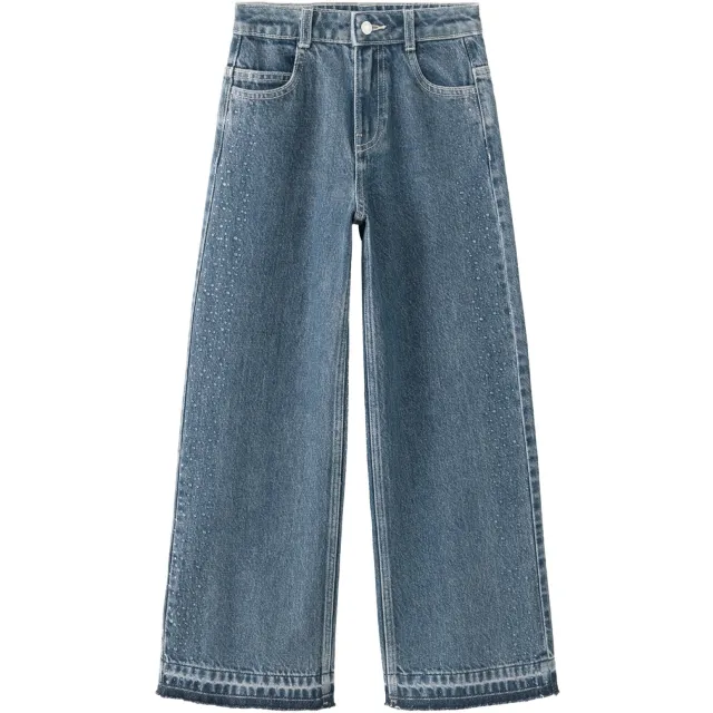 Mango Kids straight leg jeans met strass-steentjes en print - middelblauw Middenblauw
