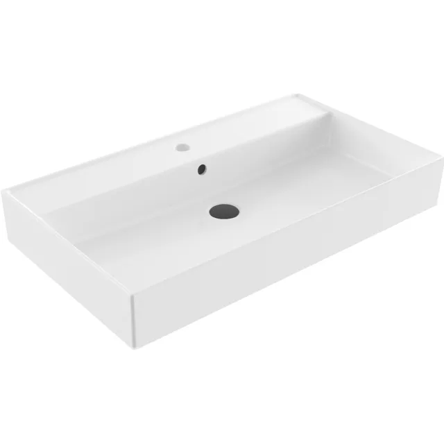 Sanilux Wastafel Sanilux Edge Keramiek 80 1 Kraangat Glans Wit