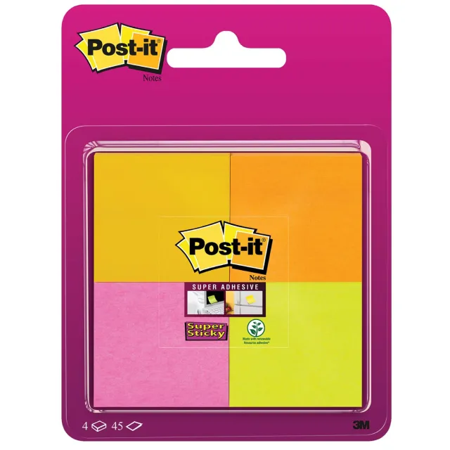 Memoblok post-it 6910 super sticky 51x51mm assorti 4 stuks geel
