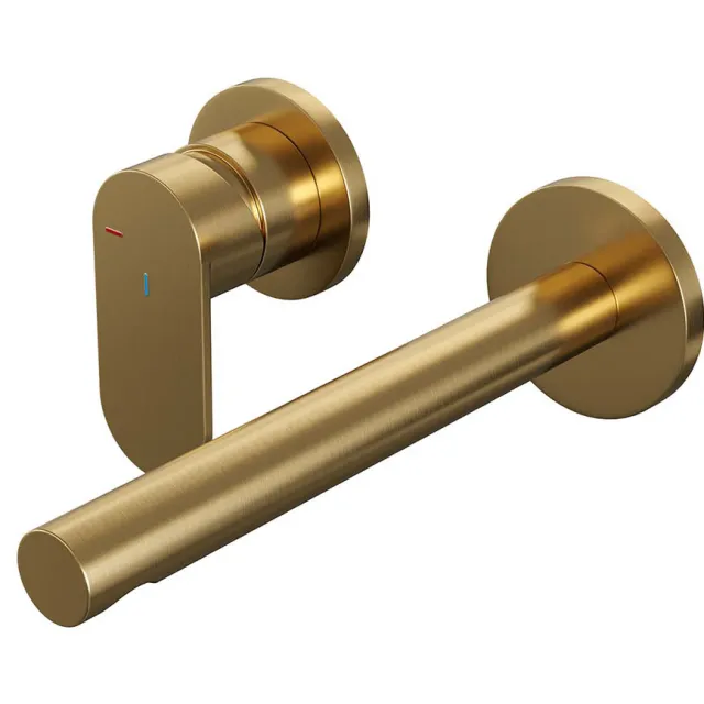 Brauer Inbouw Wastafelmengkraan Brauer Gold Edition Coldstart Rechte Uitloop Platte Hendel Links Geborsteld Goud PVD Met Rozetten