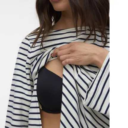 Mamalicious zwangerschaps gestreepte longsleeve donkerblauw ecru/donkerblauw, foto 8