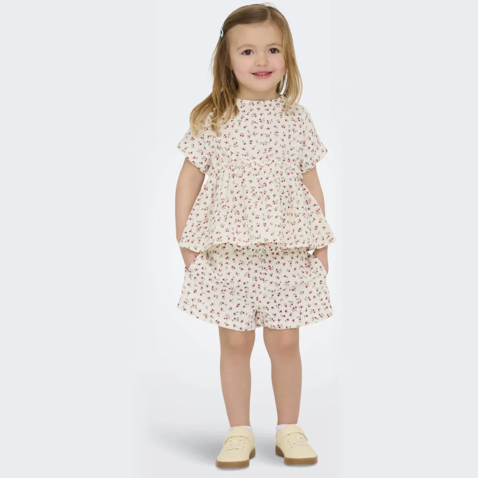 Only KIDS ONLY MINI blousetop ecru met bloemenprint Ecru/roze