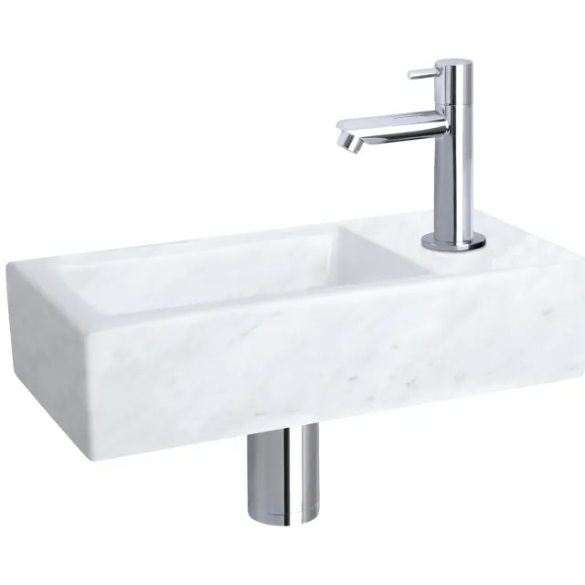 Differnz Fonteinset Differnz Helios 37.5x18.5x9.5 cm Marmer Wit Met Rechte Kraan Chroom